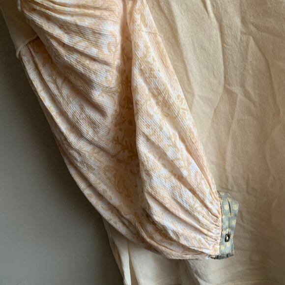 Free People Jade Ivory Contrast Balloon Sleeve Oversized Blouse Size S Small - Picture 3 of 5